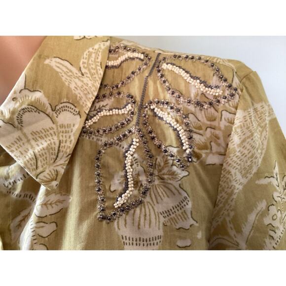 ETHNC olive-green, floral print,intricate beadwork embellishments women’s sz L - Picture 4 of 6